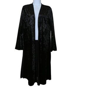 Womens M Black Long Velvet Open-Front Cardigan Duster Jacket Festival Grunge